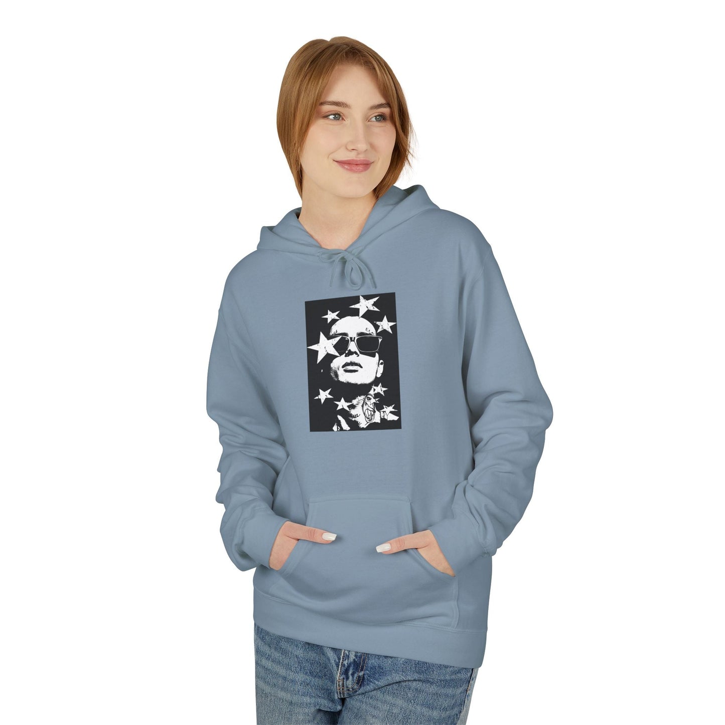 Hoodie — Monochrome Dollar Sign & Stars Graphic Printify