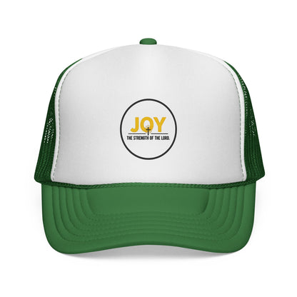 Joy Circle Trucker Cap — 'Joy, One Strength of the Soul' Retro Mesh Hat Printify