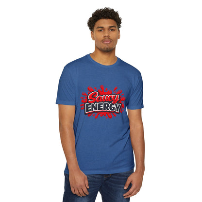 Saucy Energy T-Shirt — Bold Red Splash Graphic Tee Printify