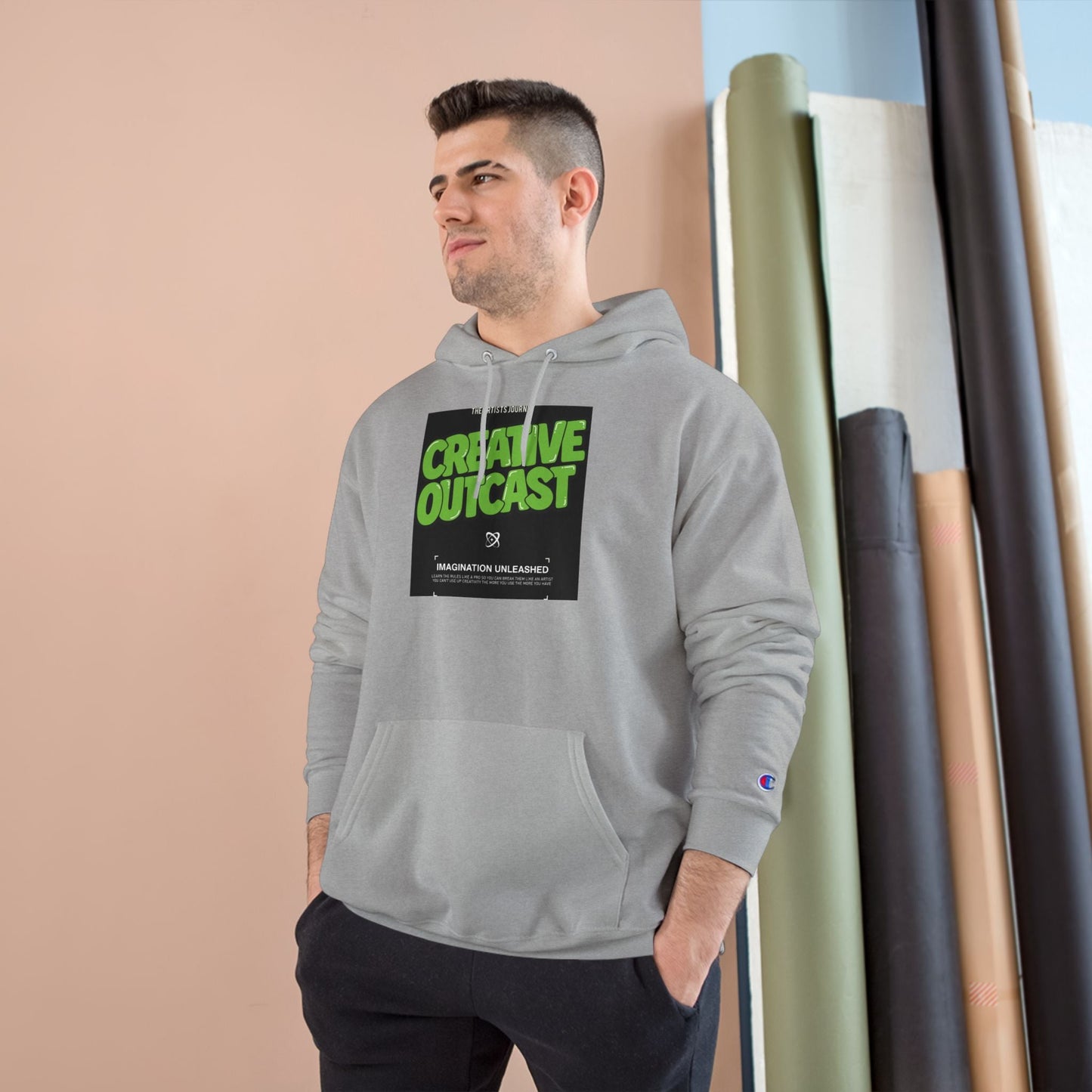 Creative Outcast Hoodie — Bold Green Graphic Champion Hooded Sweatshirt Printify