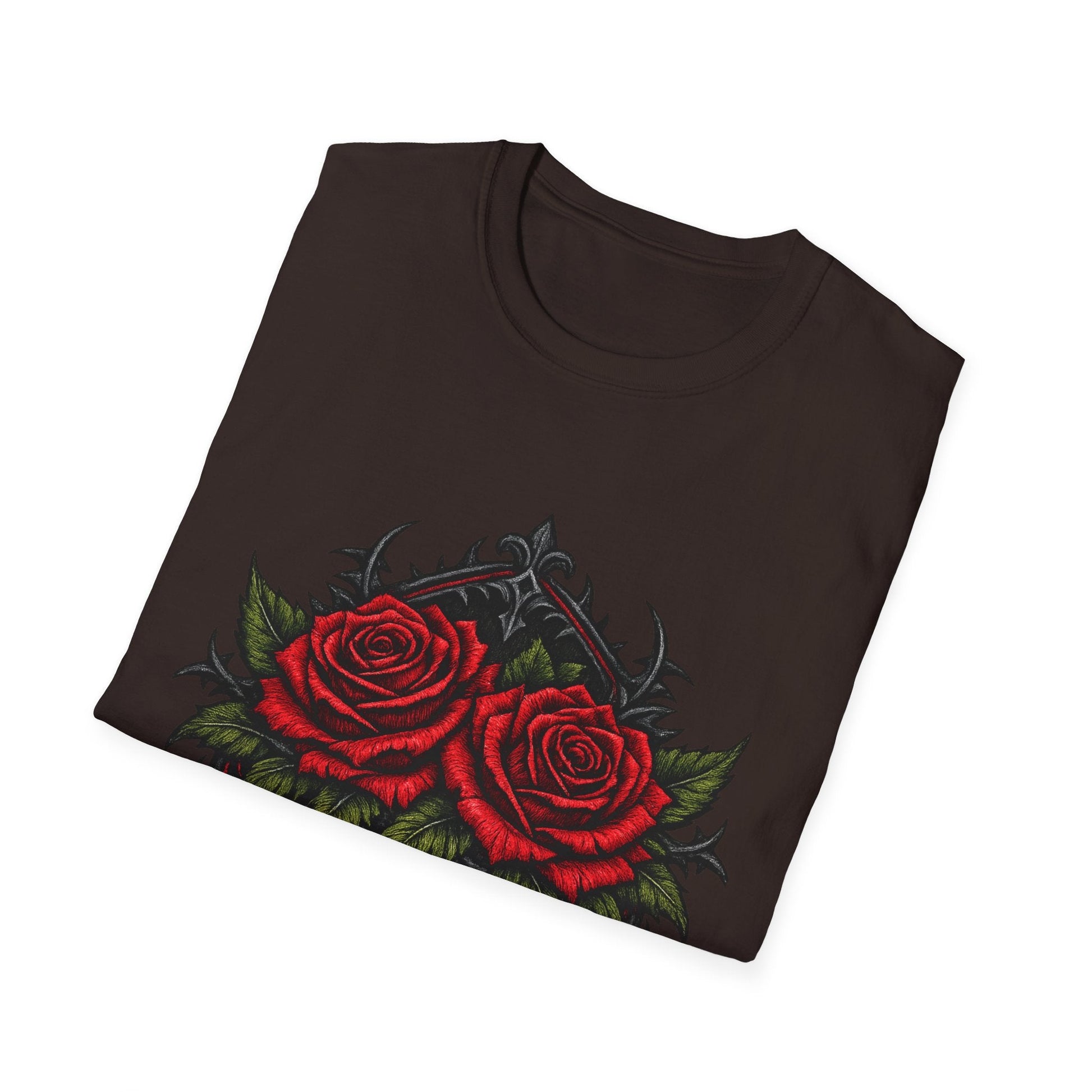 Rose Heart T-Shirt — Gothic Red Roses Graphic Tee Printify