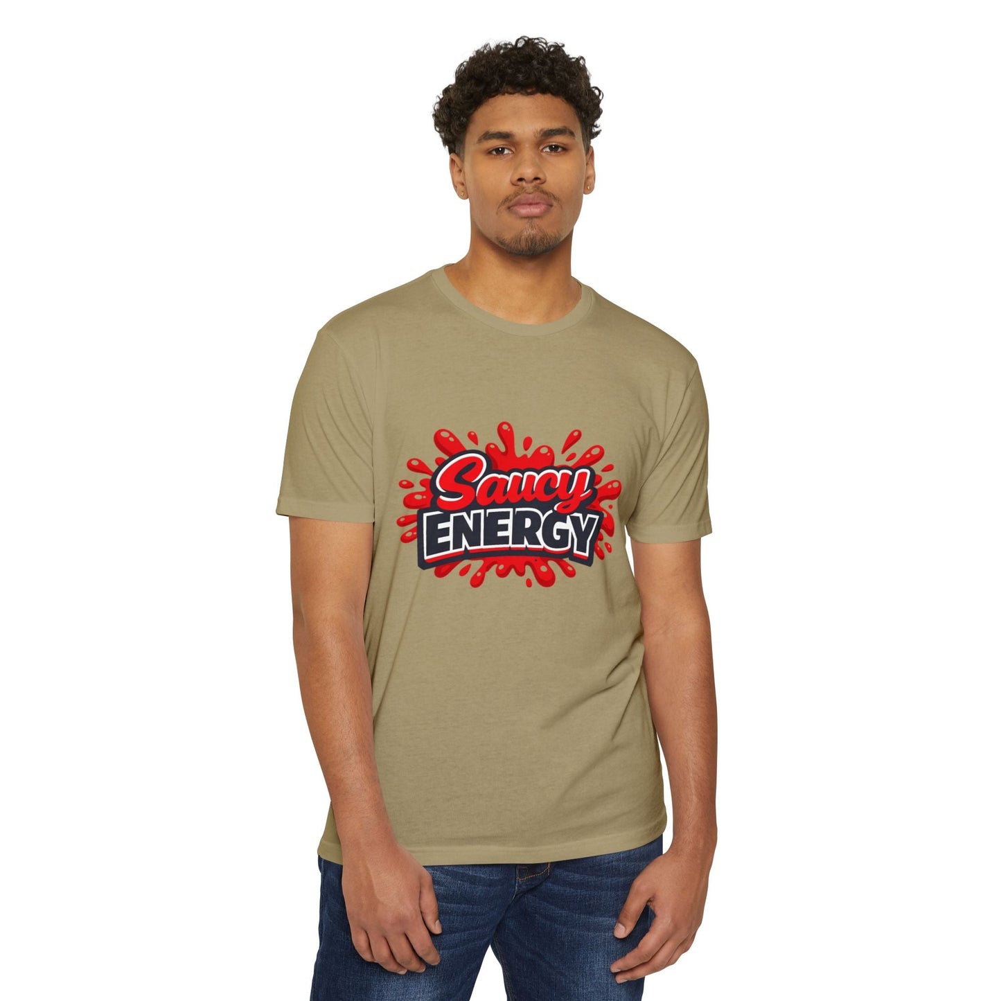 Saucy Energy T-Shirt — Bold Red Splash Graphic Tee Printify