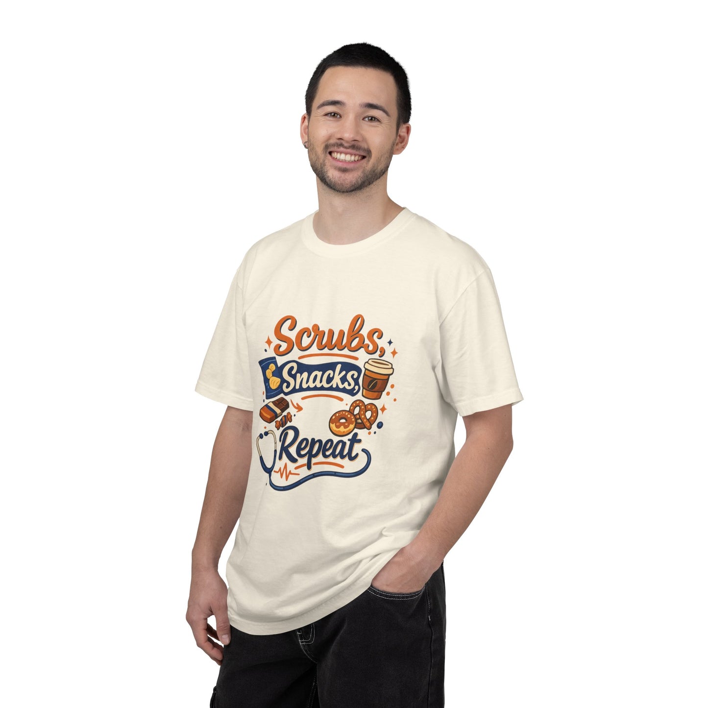 Scrubs Snacks Repeat T-Shirt – Cute Nurse Medical Humor Tee