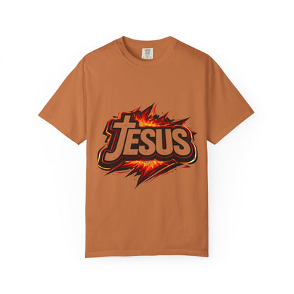 Jesus Graphic T-Shirt for Men – Bold Flame Logo Christian Faith Tee Printify
