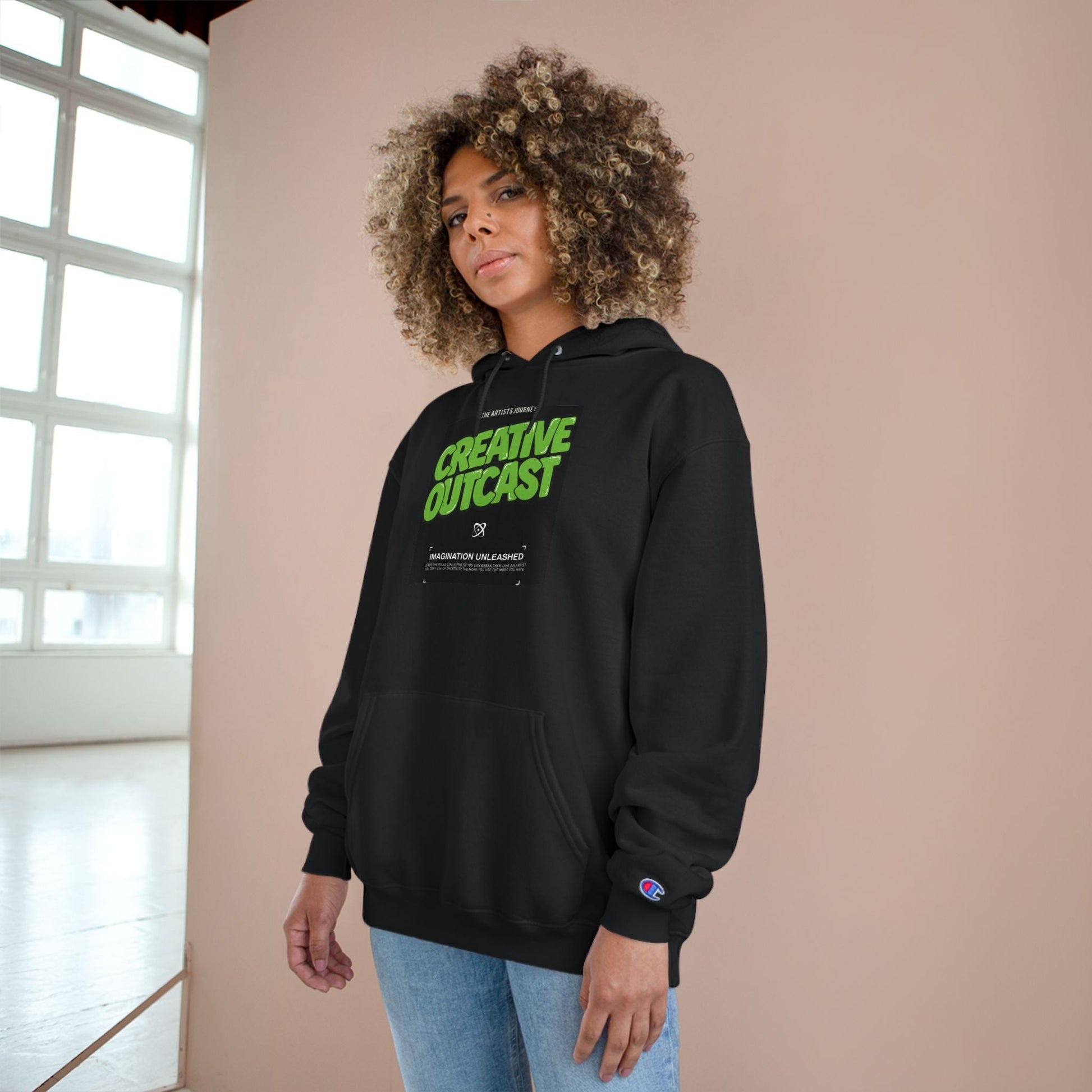 Creative Outcast Hoodie — Bold Green Graphic Champion Hooded Sweatshirt Printify