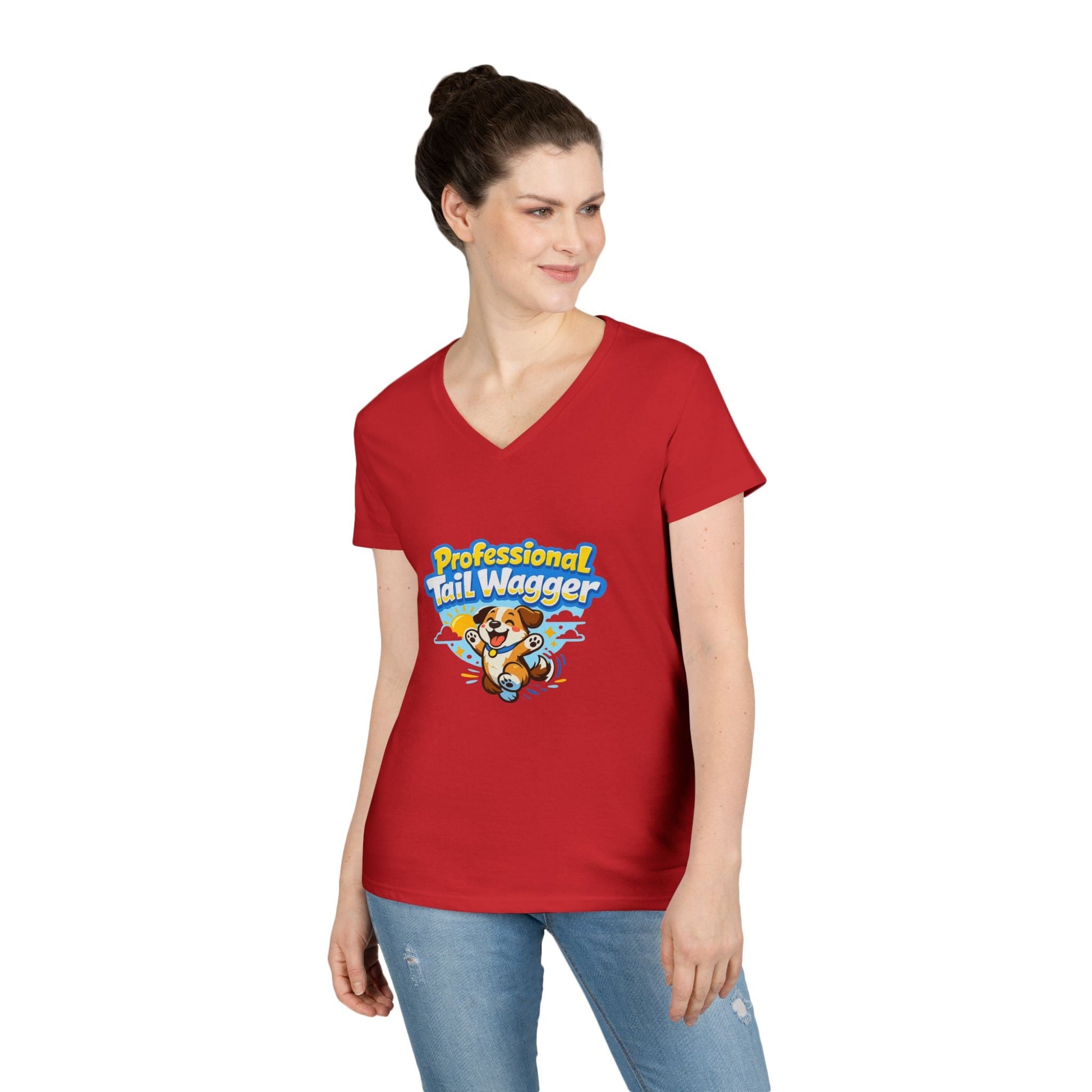 Professional Tail Wagger T-Shirt — Cute Dog Lover V‑Neck Tee Printify