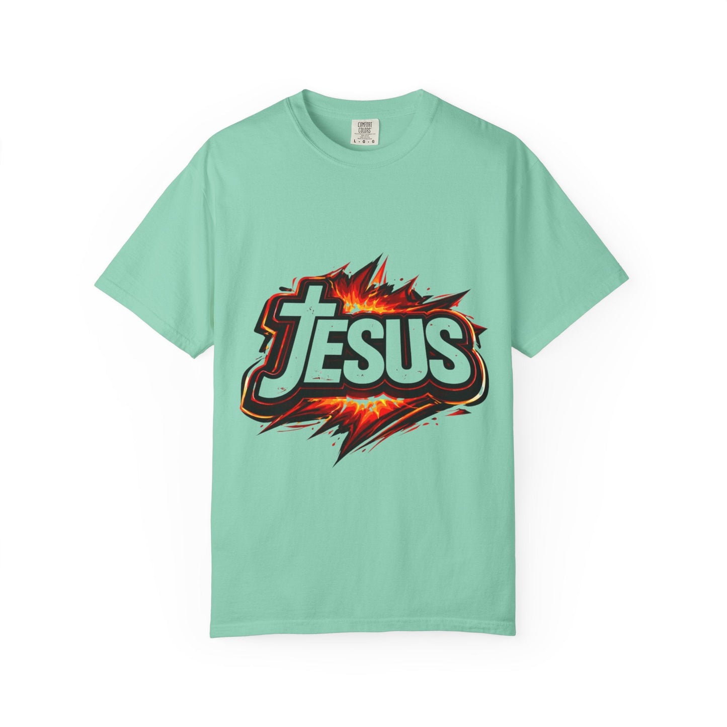 Jesus Graphic T-Shirt for Men – Bold Flame Logo Christian Faith Tee Printify