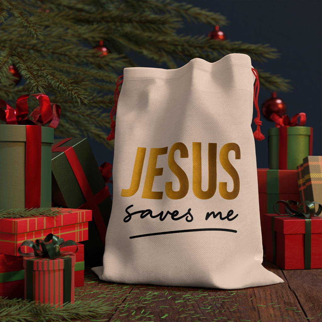 Christian Gift Bag — "Jesus Saves Me" Drawstring Pouch for Church, Baptism & Easter