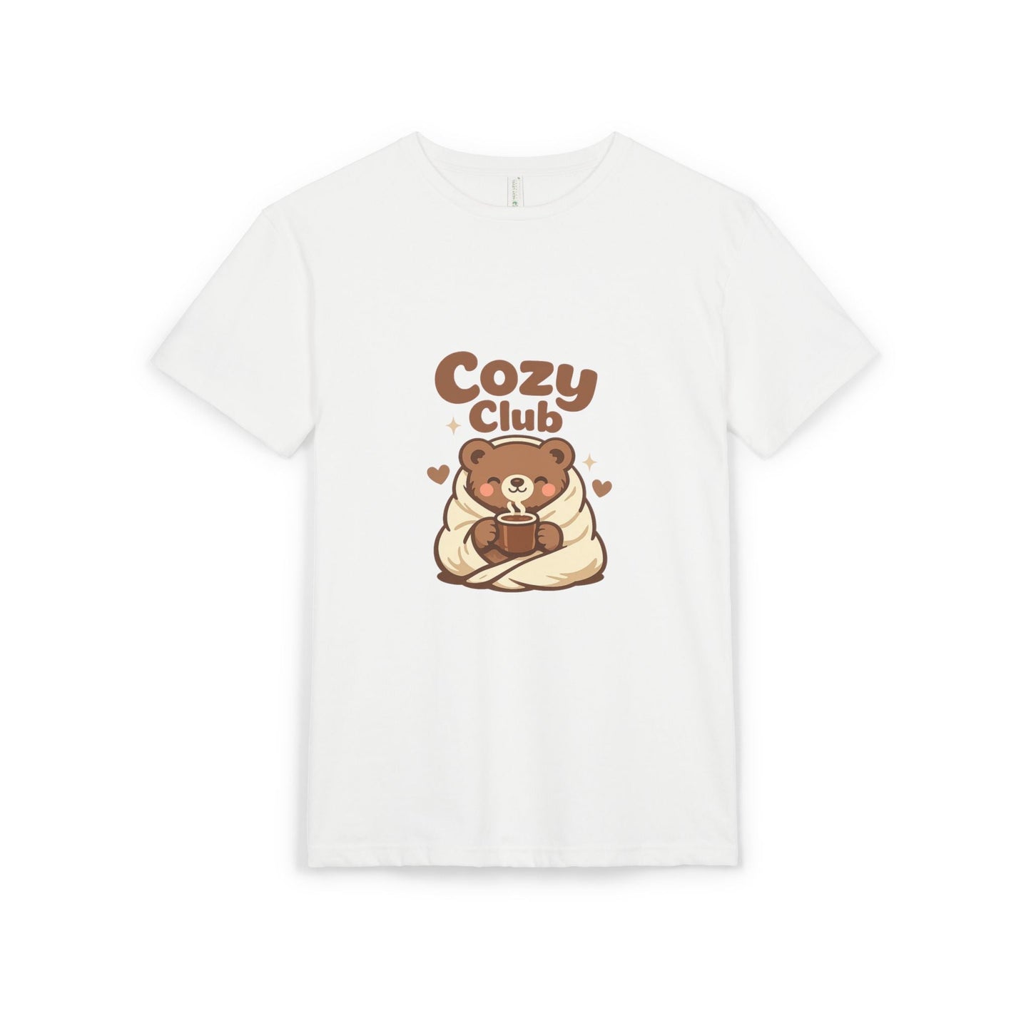 Cozy Club Bear T-Shirt — Cute Blanket & Hot Cocoa Graphic Tee Printify