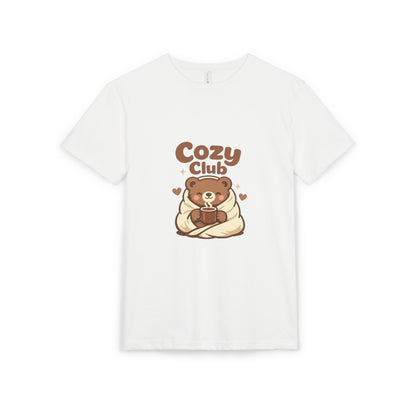 Cozy Club Bear T-Shirt — Cute Blanket & Hot Cocoa Graphic Tee Printify