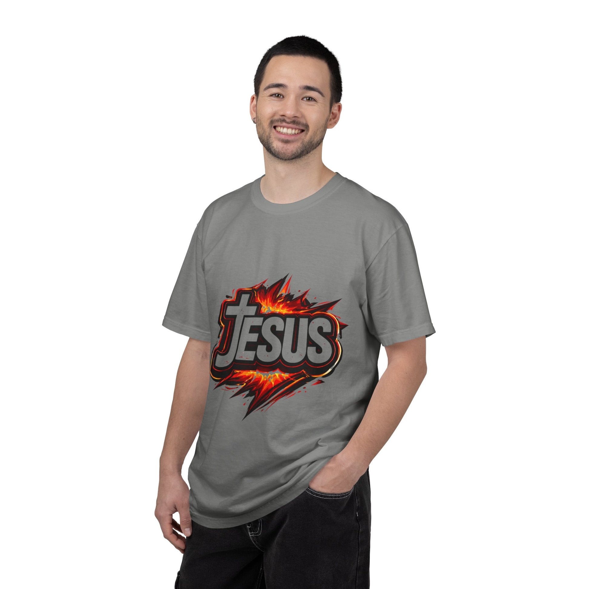 Jesus Graphic T-Shirt for Men – Bold Flame Logo Christian Faith Tee Printify
