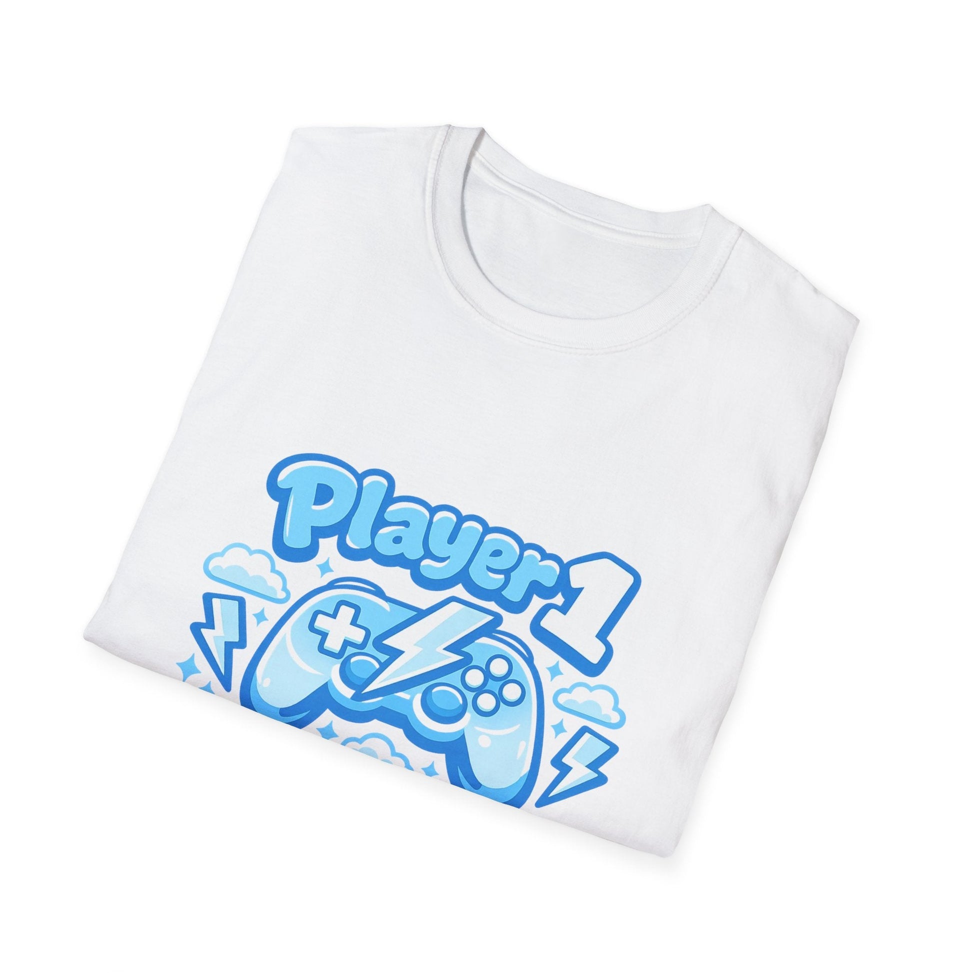 Player 1 Energy T-Shirt — Cute Blue Gamer Controller Graphic Tee Printify