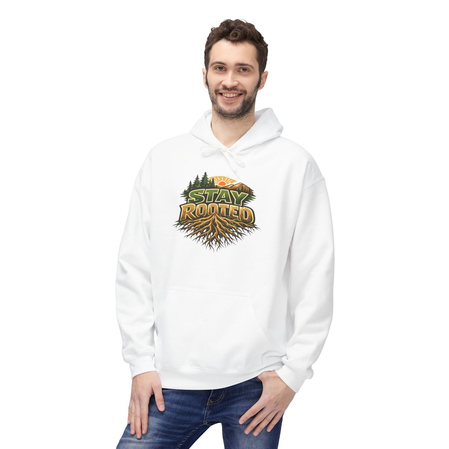 Stay Rooted Hoodie — Forest Nature Graphic Pullover