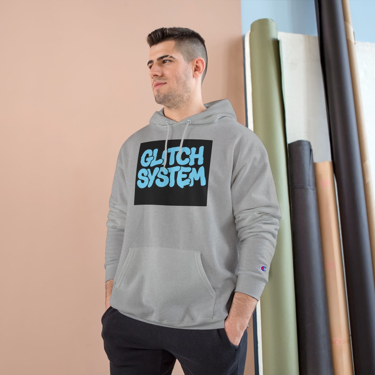 Glitch System Hoodie — Retro Graffiti Streetwear Champion Hoodie Printify