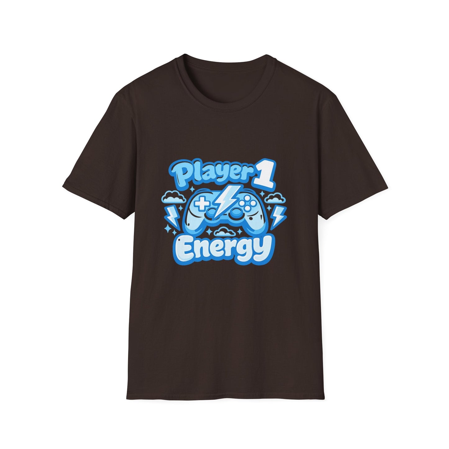 Player 1 Energy T-Shirt — Cute Blue Gamer Controller Graphic Tee Printify