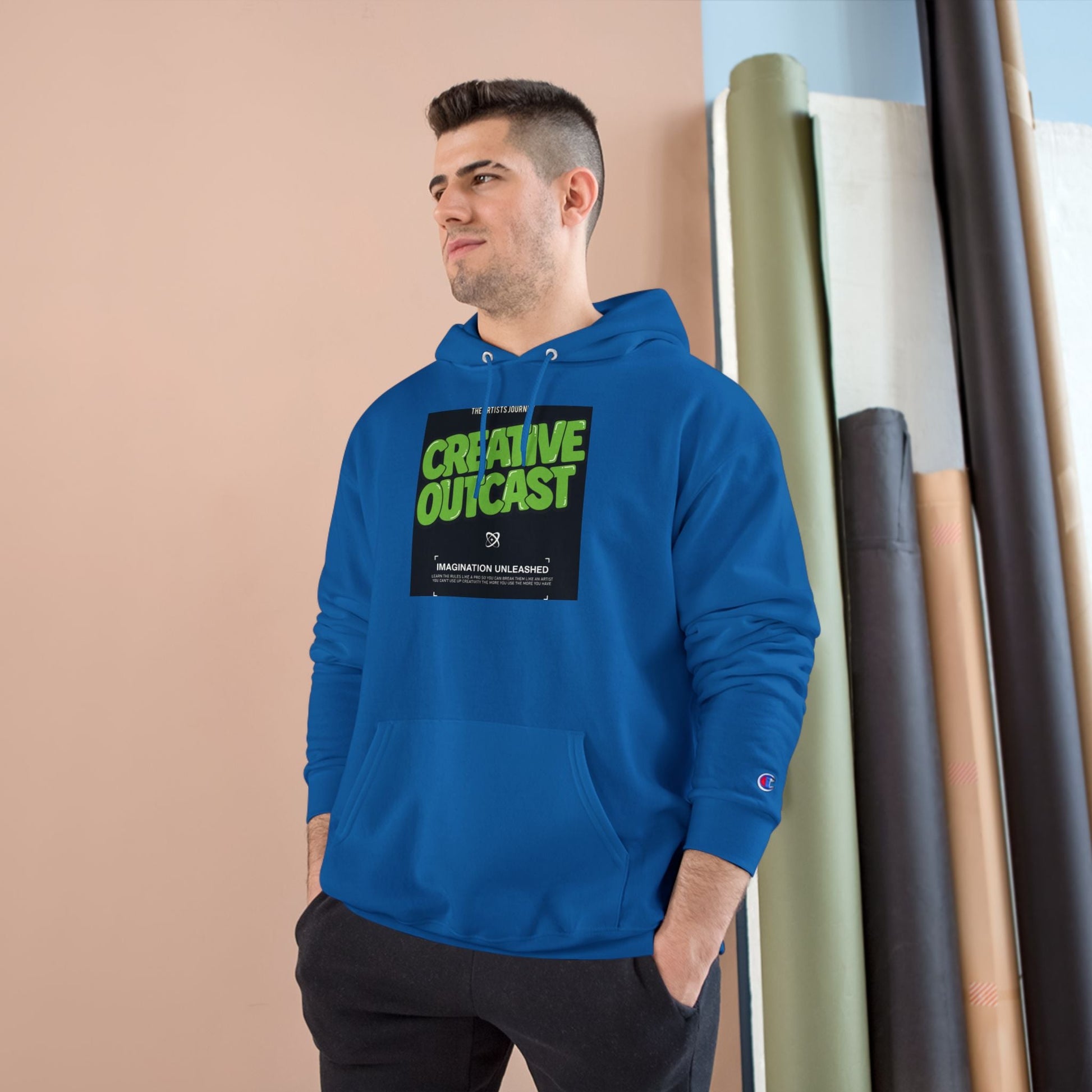 Creative Outcast Hoodie — Bold Green Graphic Champion Hooded Sweatshirt Printify