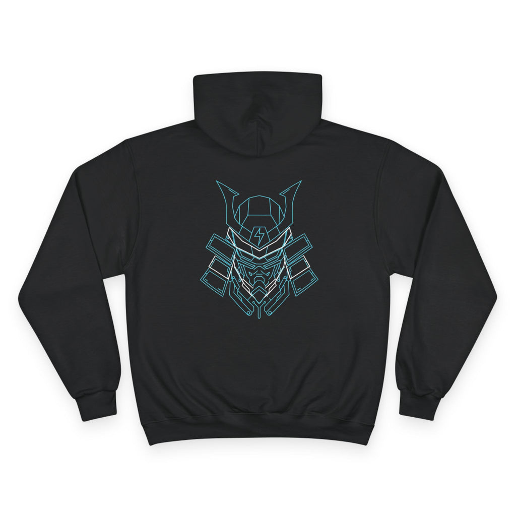 Samurai Helmet Hoodie — Minimal Line Art Armor Back Graphic