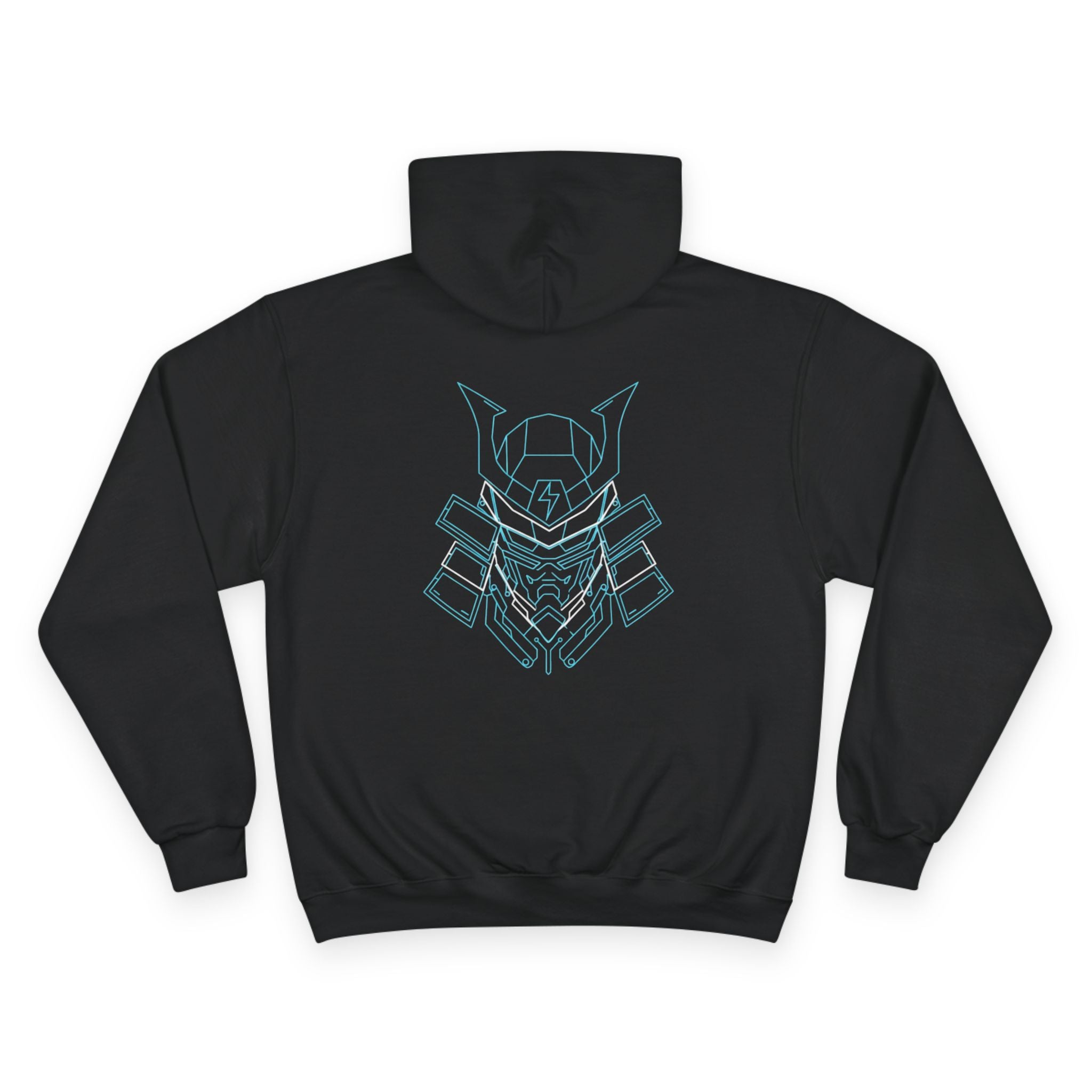 Samurai Helmet Hoodie — Minimal Line Art Armor Back Graphic