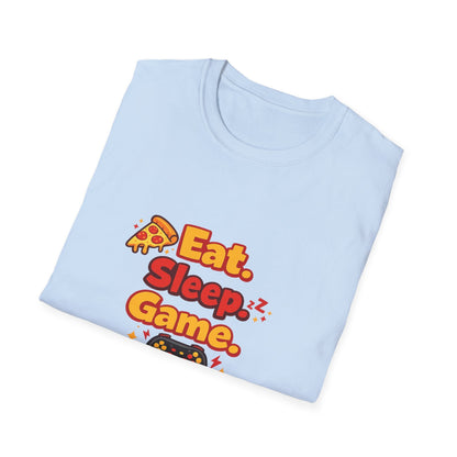 Eat. Sleep. Game. Repeat. Graphic T-Shirt — Gamer Pizza Controller Tee Printify