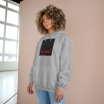Champion Hoodie — "Raw Energy" Minimal Graphic Pullover Printify