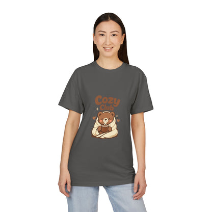 Cozy Club Bear T-Shirt — Cute Blanket & Hot Cocoa Graphic Tee Printify