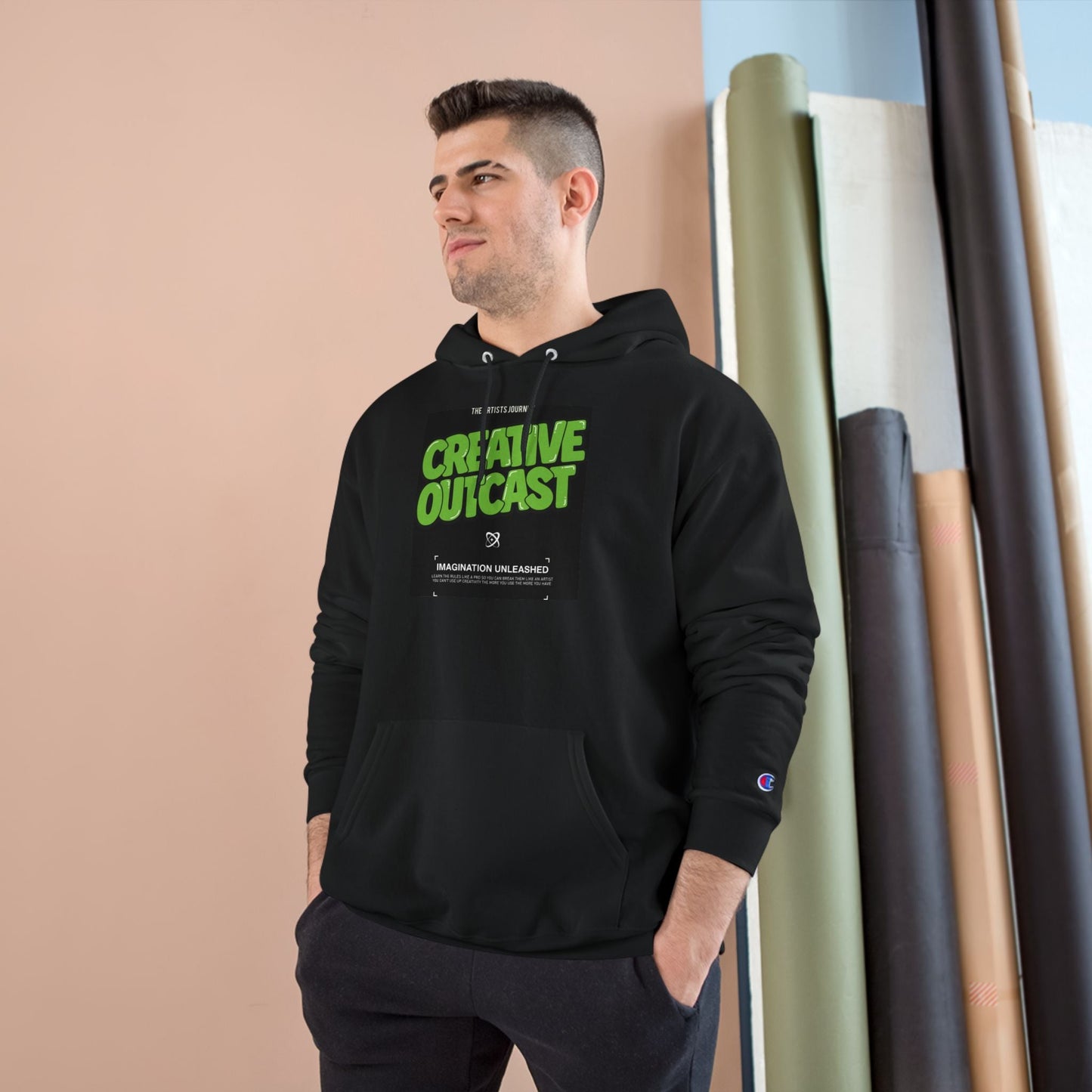 Creative Outcast Hoodie — Bold Green Graphic Champion Hooded Sweatshirt Printify