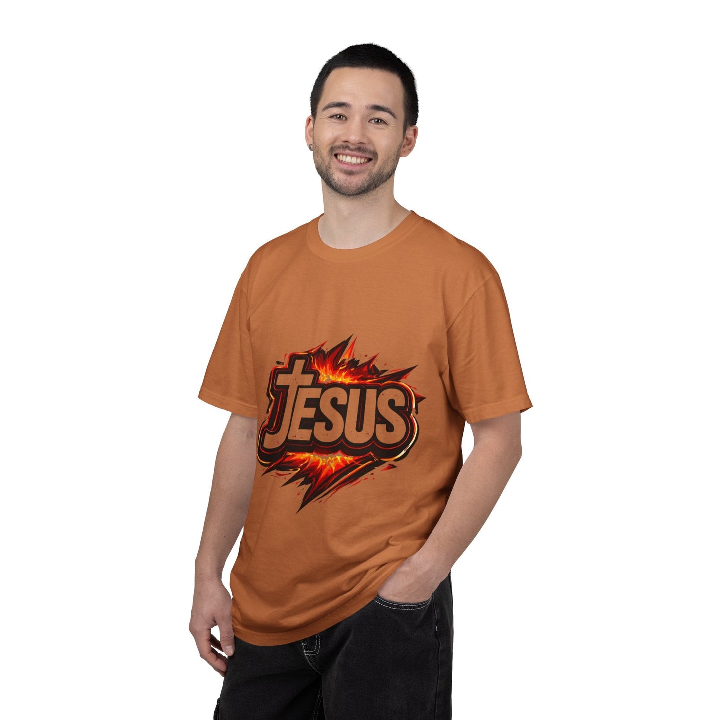 Jesus Graphic T-Shirt for Men – Bold Flame Logo Christian Faith Tee Printify