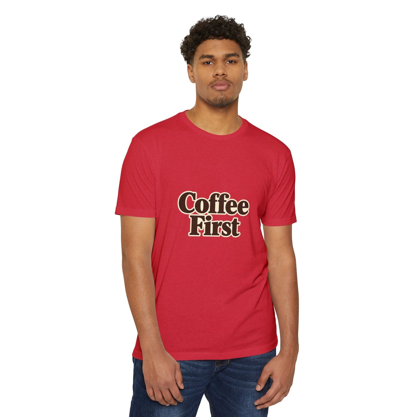 Coffee First T-Shirt — Retro Script Coffee Lover Tee Printify