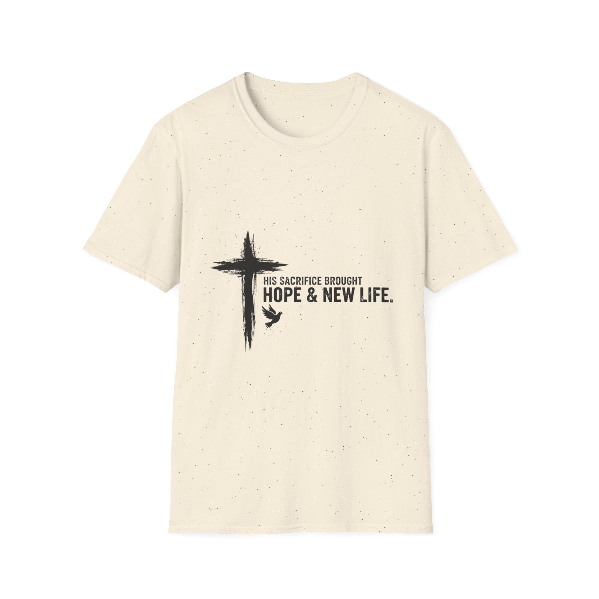 Christian Cross T-Shirt — "His Sacrifice Brought Hope & New Life" Inspirational Tee