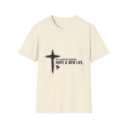 Christian Cross T-Shirt – Unisex “His Sacrifice Brought Hope & New Life” Inspirational Tee Printify