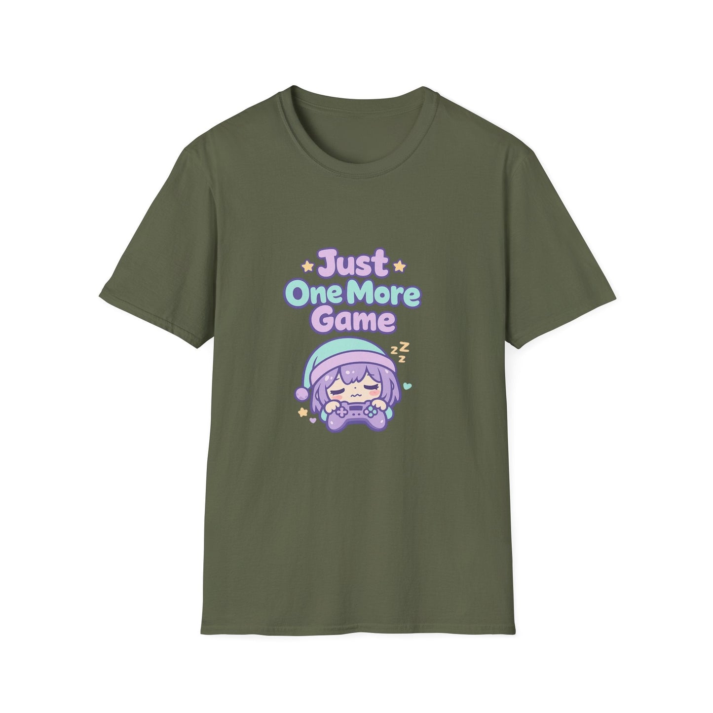 Just One More Game Gamer T‑Shirt — Cute Kawaii Sleeping Gamer Tee Printify