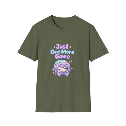Just One More Game Gamer T‑Shirt — Cute Kawaii Sleeping Gamer Tee Printify