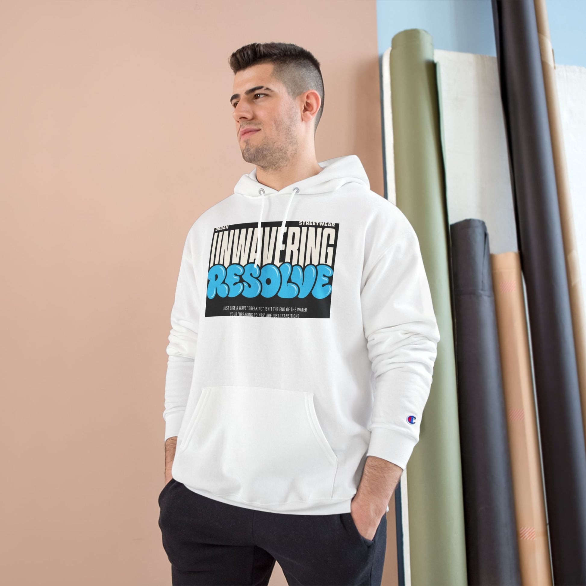 Unwavering Resolve Hoodie — Motivational Graphic Champion Hoodie Printify
