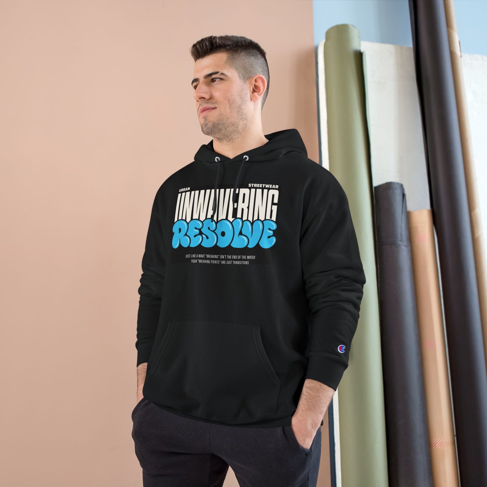 Unwavering Resolve Hoodie — Motivational Graphic Champion Hoodie Printify
