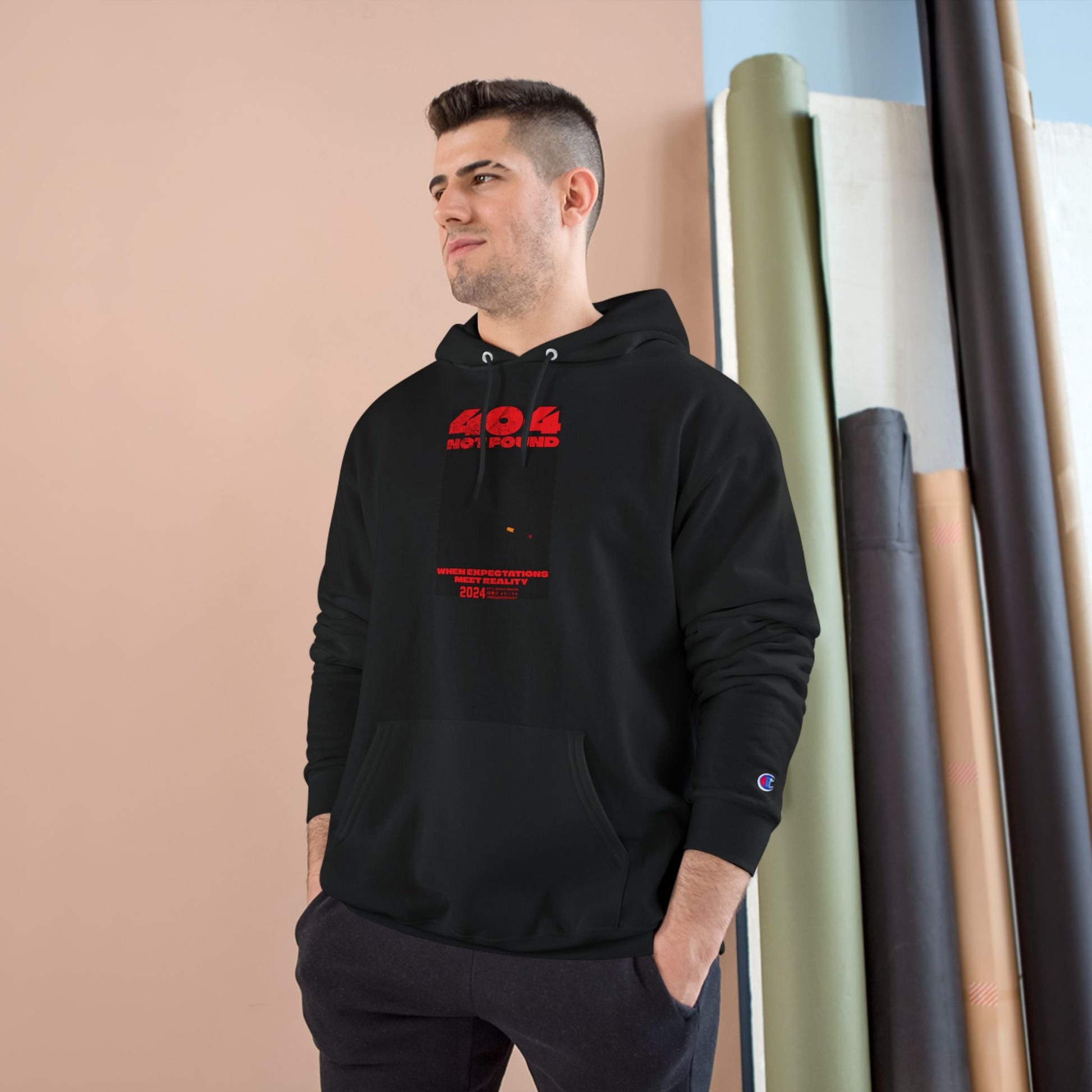 Champion Hoodie - Minimal Red Black Graphic Streetwear Hoodie Printify