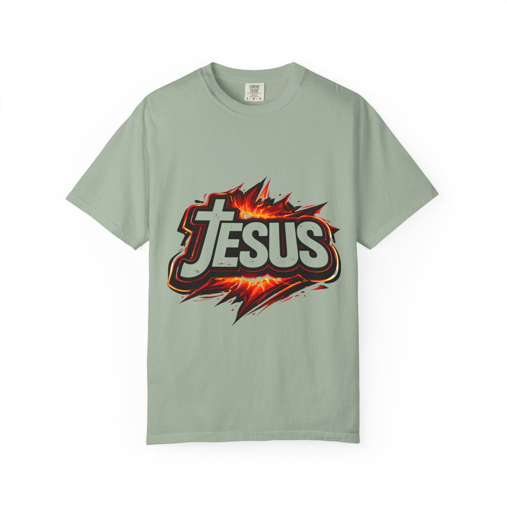 Jesus Graphic T-Shirt — Bold Flame Logo Christian Faith Tee