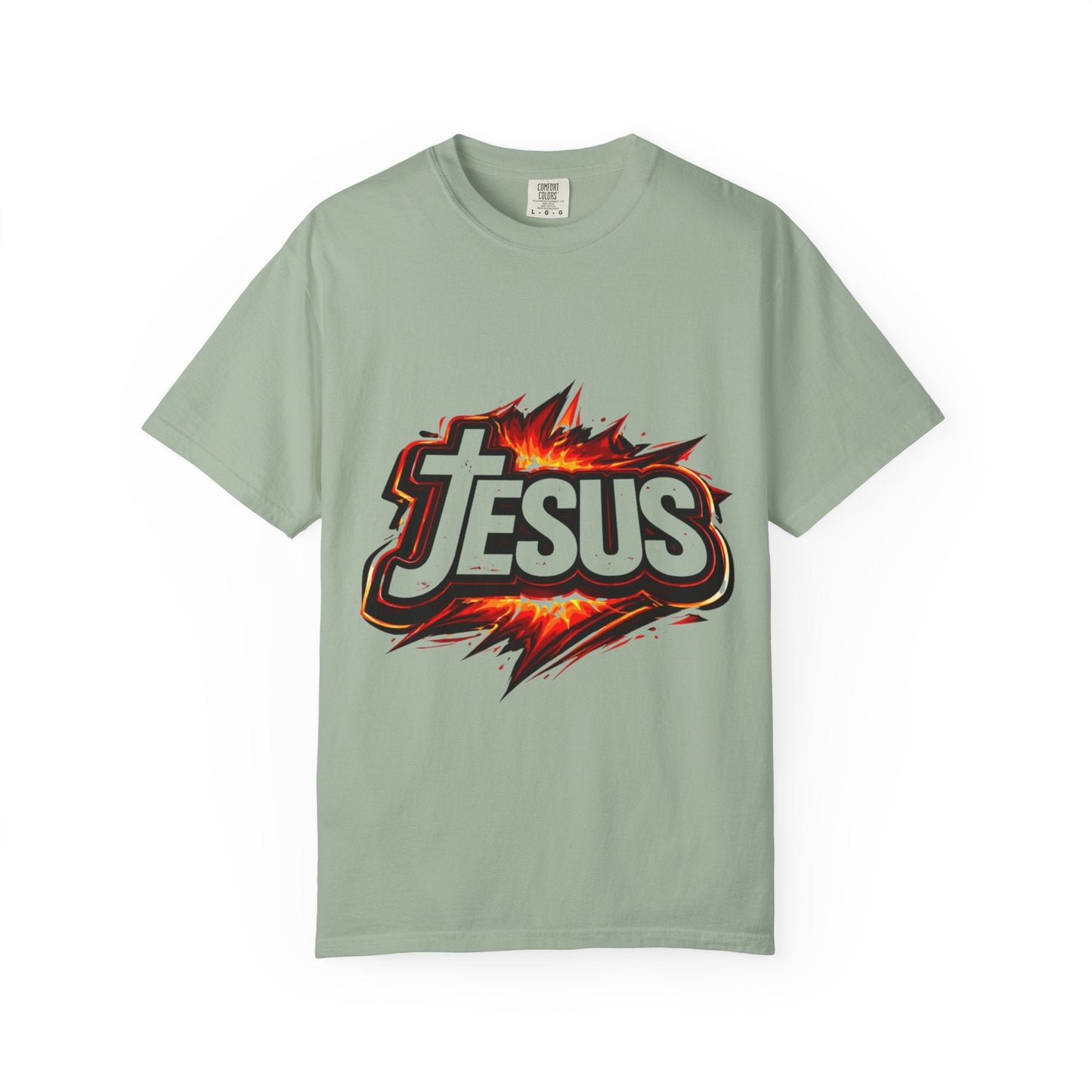 Jesus Graphic T-Shirt for Men – Bold Flame Logo Christian Faith Tee Printify