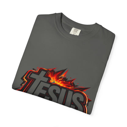 Jesus Graphic T-Shirt for Men – Bold Flame Logo Christian Faith Tee Printify
