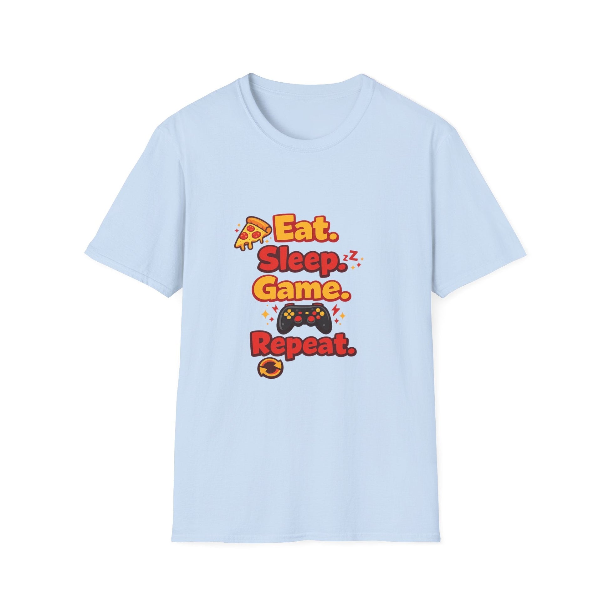 Eat. Sleep. Game. Repeat. Graphic T-Shirt — Gamer Pizza Controller Tee Printify