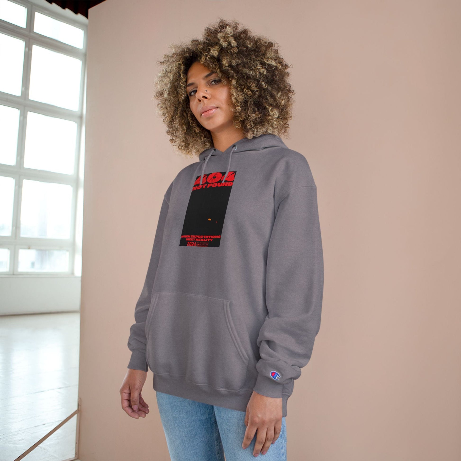 Champion Hoodie - Minimal Red Black Graphic Streetwear Hoodie Printify