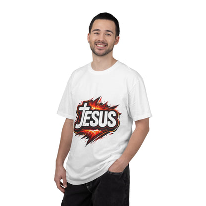 Jesus Graphic T-Shirt for Men – Bold Flame Logo Christian Faith Tee Printify