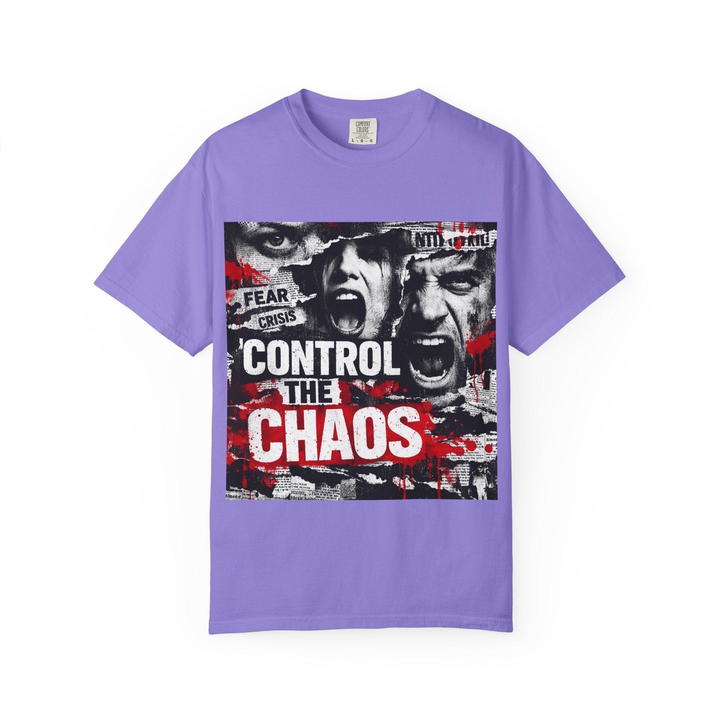 Control the Chaos T‑Shirt — Graphic Urban Streetwear Tee with Distressed Faces & Bold Red Accent Printify