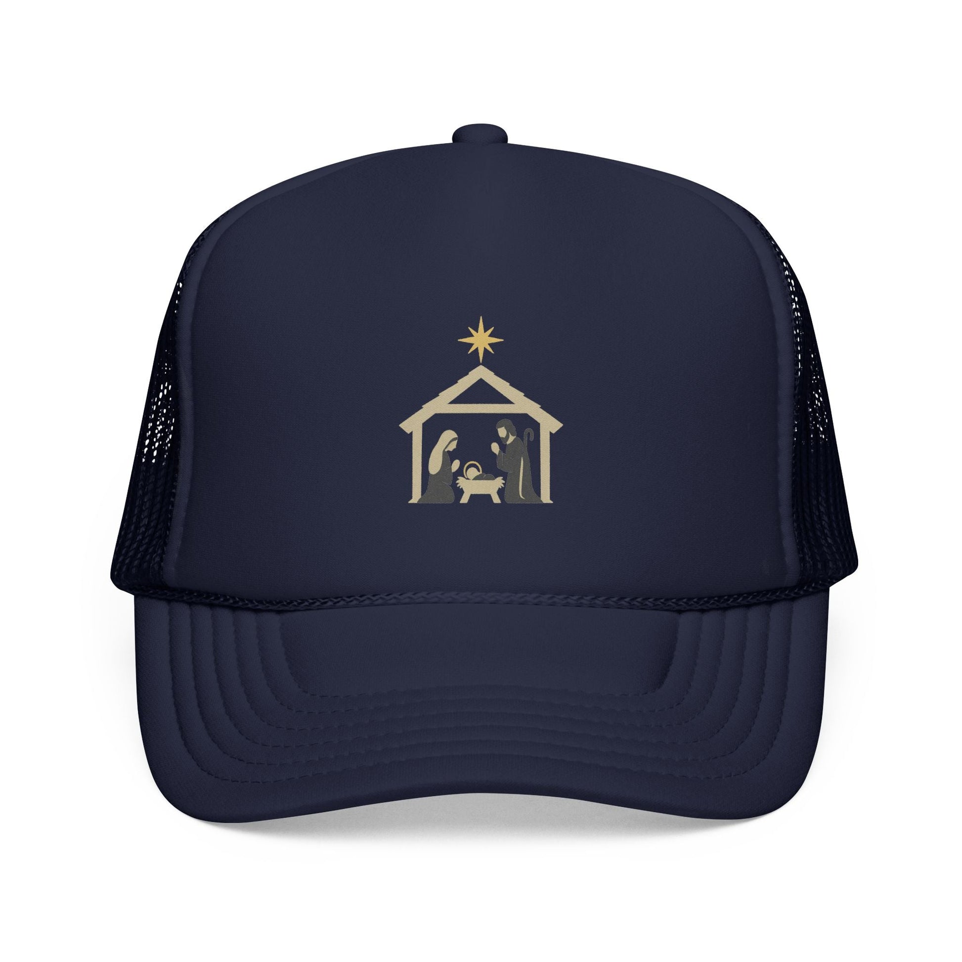 Nativity Trucker Cap — Christmas Manger Hat with Holy Family Design Printify