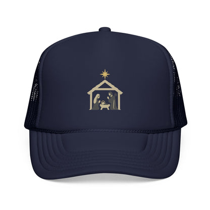 Nativity Trucker Cap — Christmas Manger Hat with Holy Family Design Printify