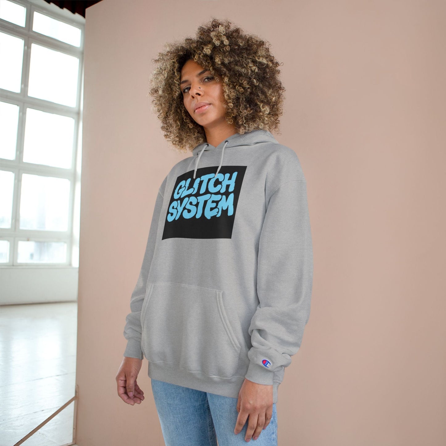 Glitch System Hoodie — Retro Graffiti Streetwear Champion Hoodie Printify