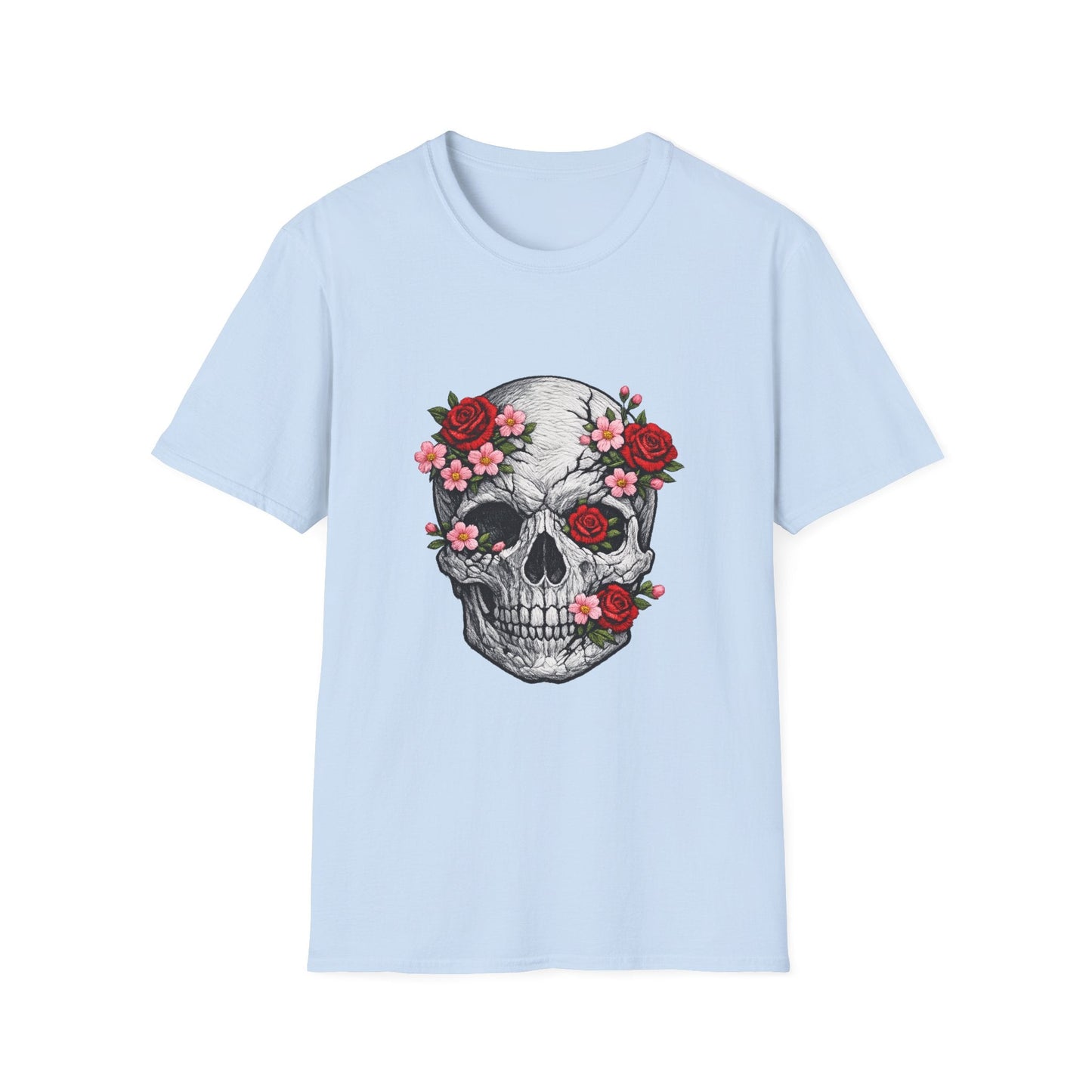 Floral Skull Tee — Gothic Rose Skull T-Shirt for Day of the Dead & Edgy Style Printify