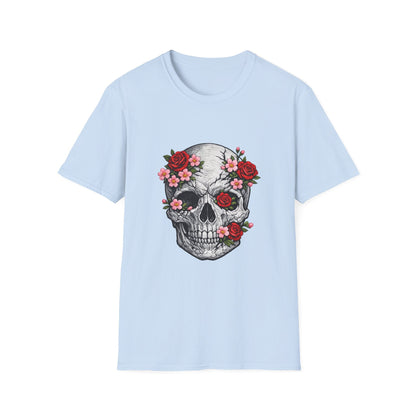 Floral Skull Tee — Gothic Rose Skull T-Shirt for Day of the Dead & Edgy Style Printify