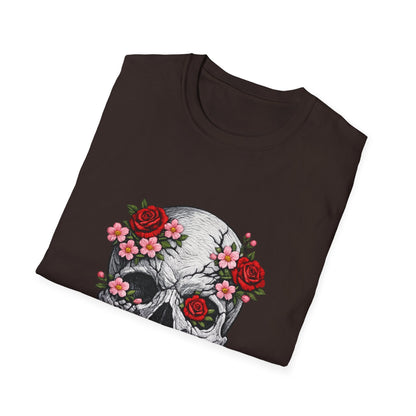 Floral Skull Tee — Gothic Rose Skull T-Shirt for Day of the Dead & Edgy Style Printify
