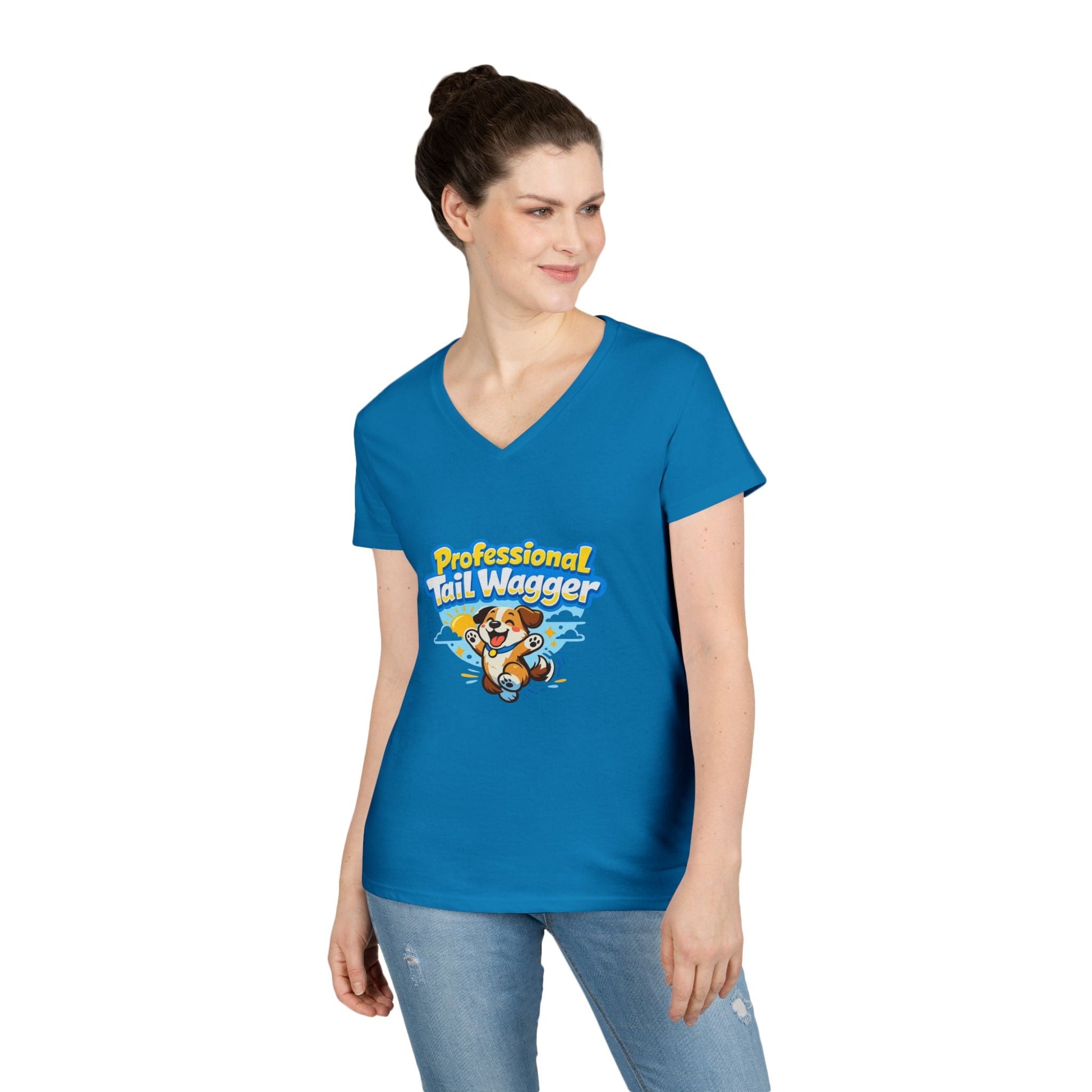 Professional Tail Wagger T-Shirt — Cute Dog Lover V‑Neck Tee Printify