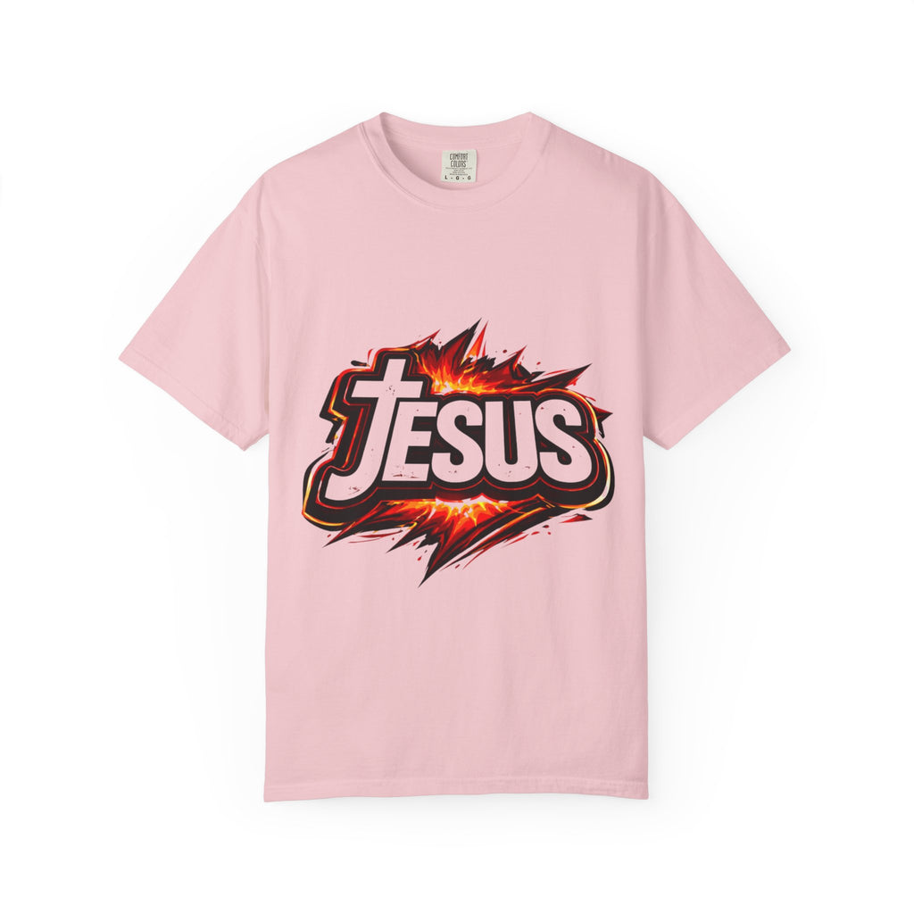 Jesus Graphic T-Shirt — Bold Flame Logo Christian Faith Tee